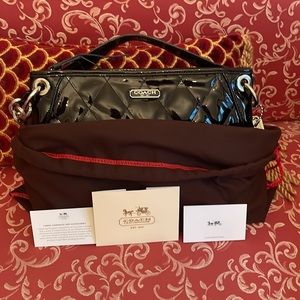 Black Patent Leather Coach Bag with  Handle and Removable Crossbody Strap